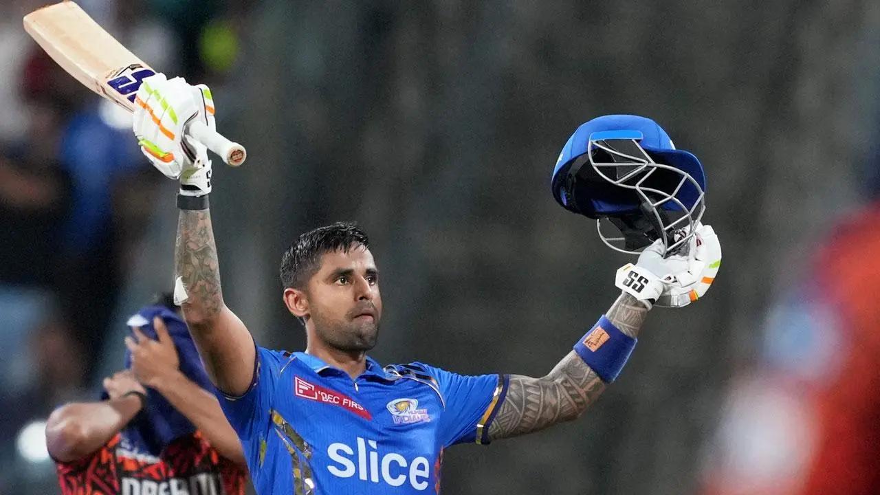 Suryakumar Yadav's unbeaten century
During the run-chase of 174 runs in the IPL 2024 match against Sunrisers Hyderabad, Mumbai Indians' premier batsman Suryakumar Yadav scored an unbeaten 102 runs off 51 balls including 12 fours and 6 sixes. Yadav batted with a strike rate of 200 and helped MI chase the target successfully