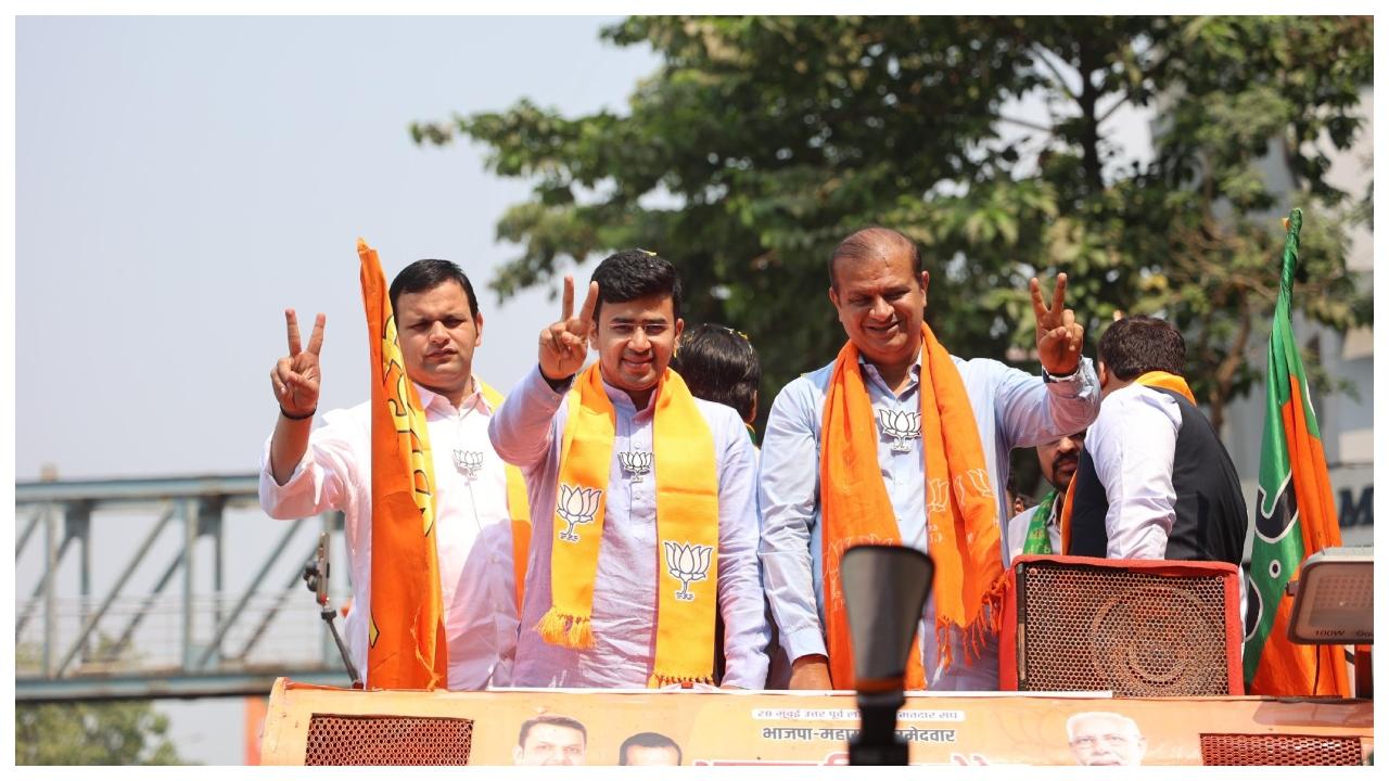 The Bengaluru MP also campaigned for Mihir Khotecha, BJP candidate from North East Mumbai and particiapted in a bike rally held in latter's support in Mankhurd