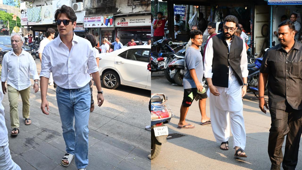 Bollywood actors Vijay Varma and Abhishek Bachchan also arrived to pay their last respects. 