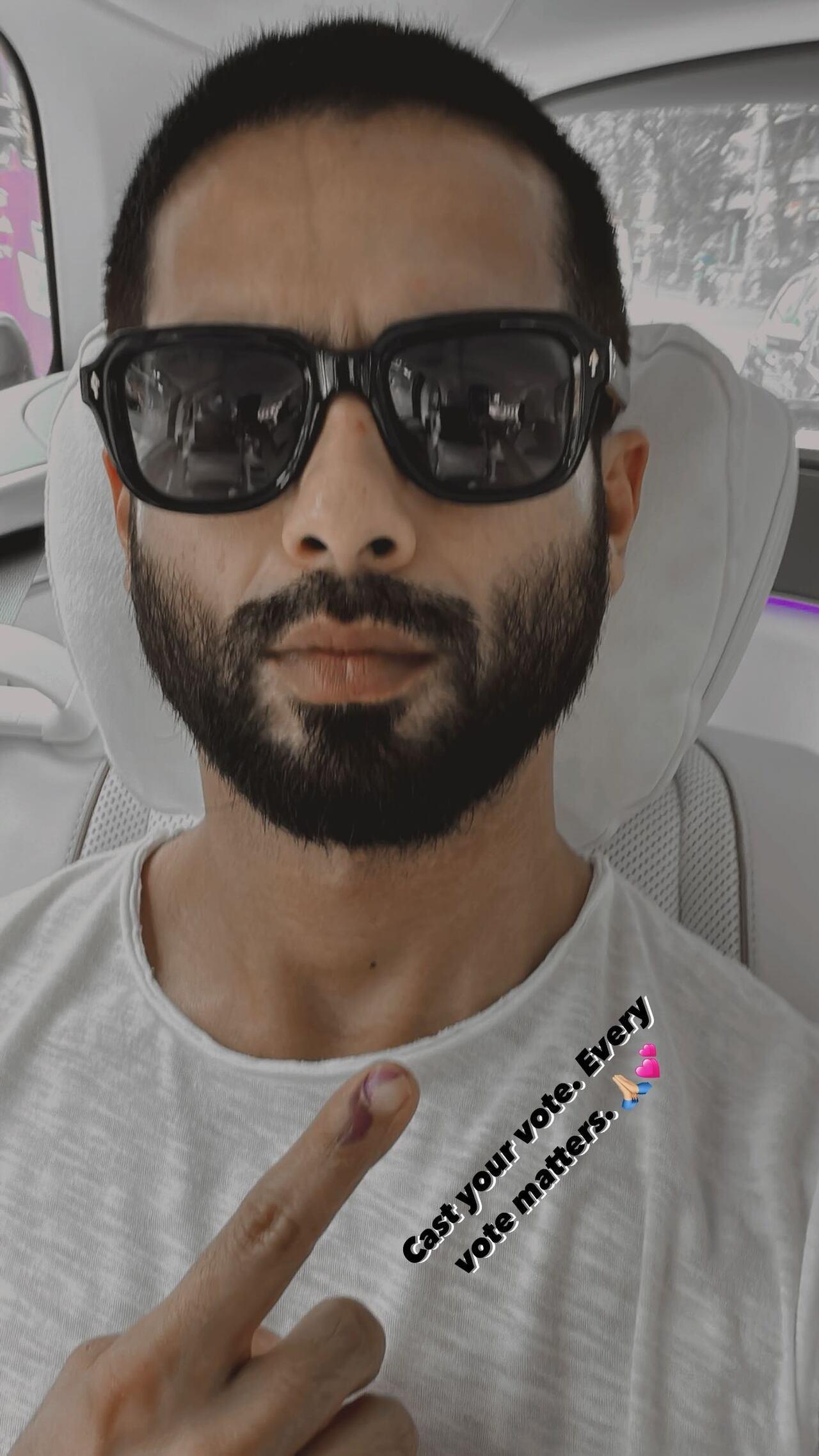 Shahid Kapoor took to Instagram stories to share a picture of his inked finger and urged his followers to vote