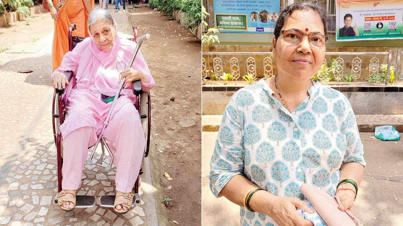 Rifta Patel, 84, who came to Tardeo RTO to vote; Madhuri Thakur, who had come to Sandhurst Road from Vashi to exercise her franchise