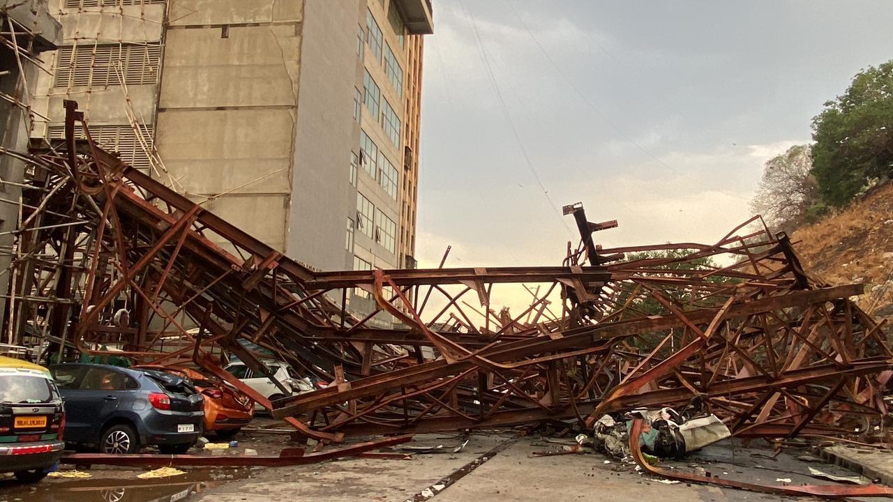 A video of the incident went viral on social media platforms. The video shows that a multi-storey metal parking tower coming crashing down on the busy road amid winds
