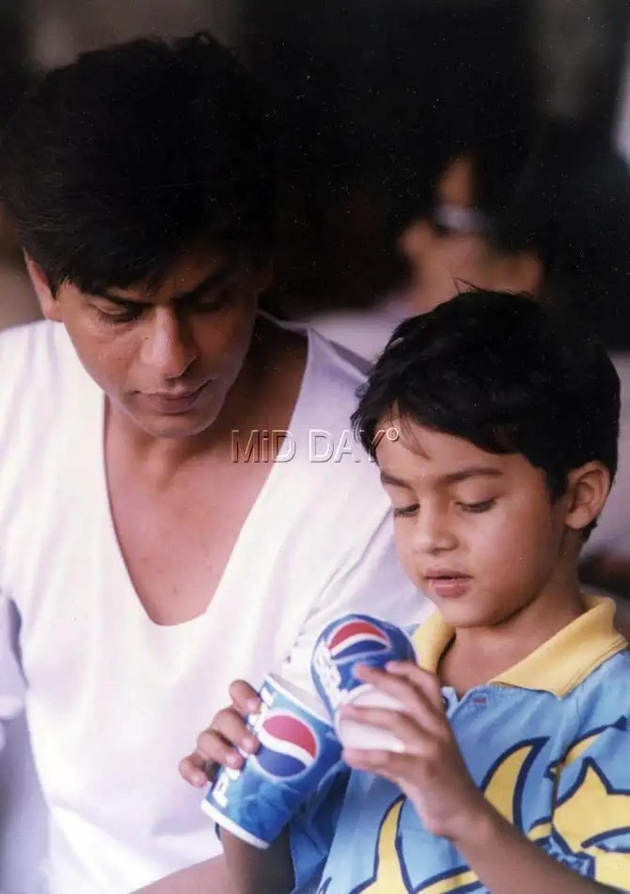 Shah Rukh Khan with son Aryan. SRK and Gauri are parents to three children - Aryan, Suhana and AbRam. AbRam was born through surrogacy in May 2013