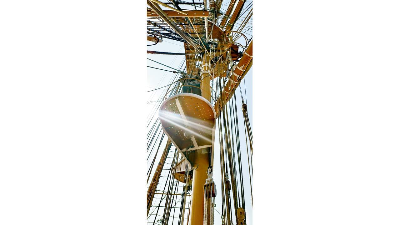 A view of the rigging from the deck of the ship
