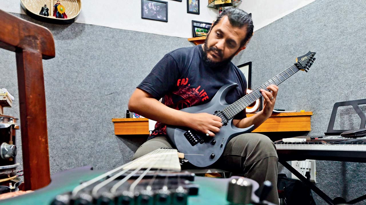 Zygnema’s Sidharth Kadadi at his institute and studio Guitar Garage Inc, in Kandivli. Pic/Nimesh Dave