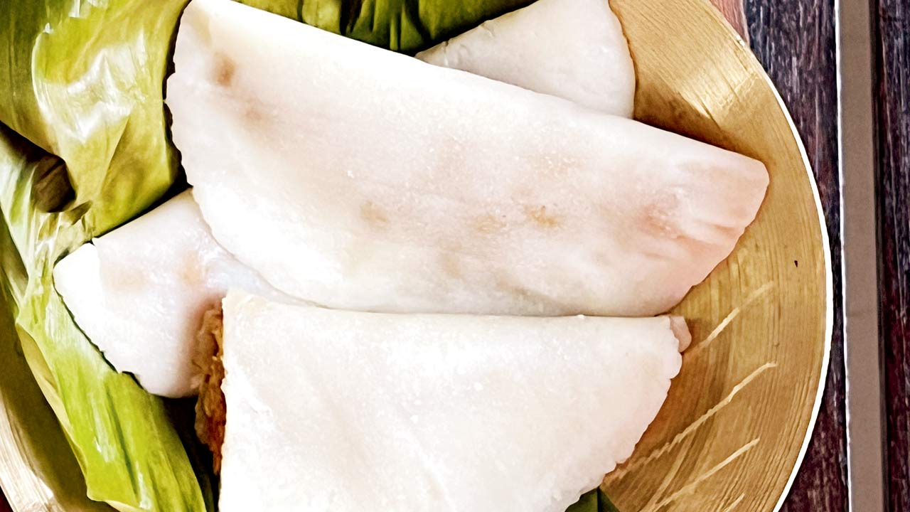 Ela ada or elayappam with leftover mithai and dried fruit
