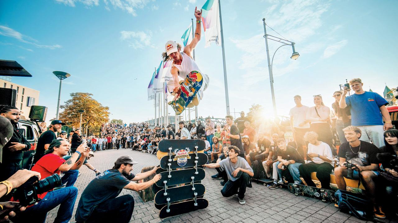 Valjalo Brandon performs an ollie during an event in Freiburg in Germany