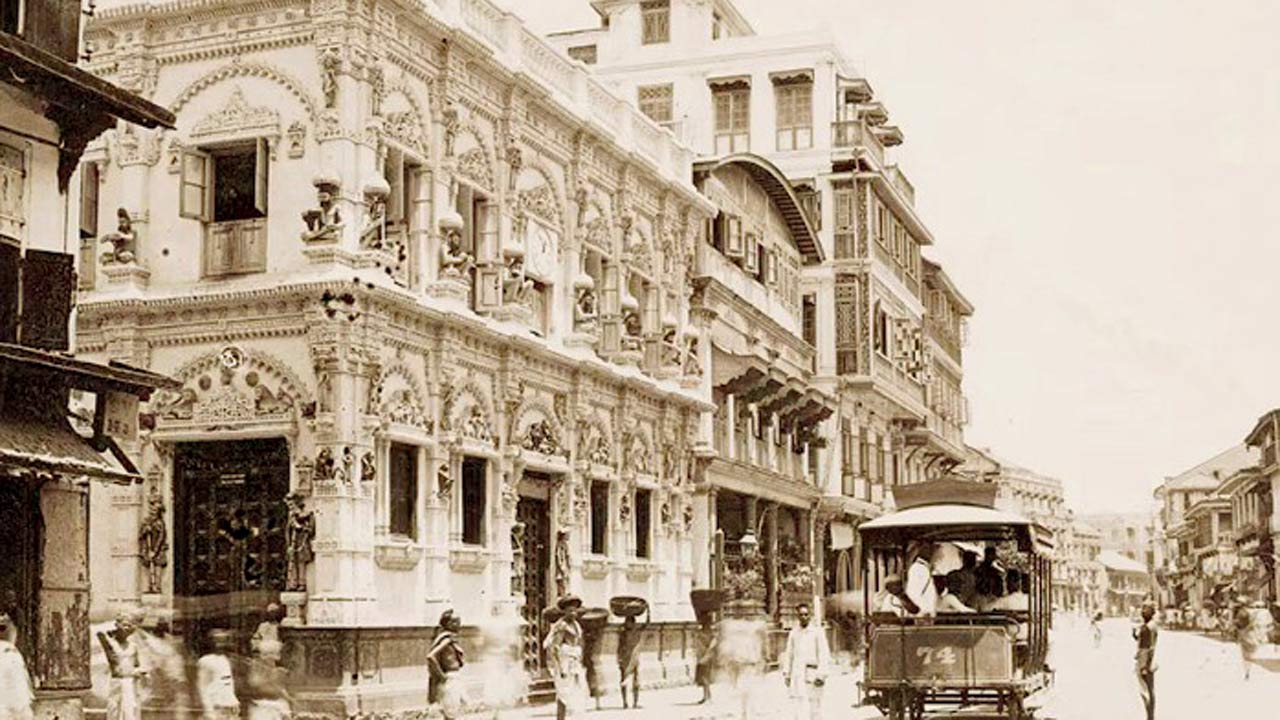 Scene around the Dwarkadhish temple corner in Kalbadevi, circa 1890. Pic Courtesy Hulton Archive/Getty Images