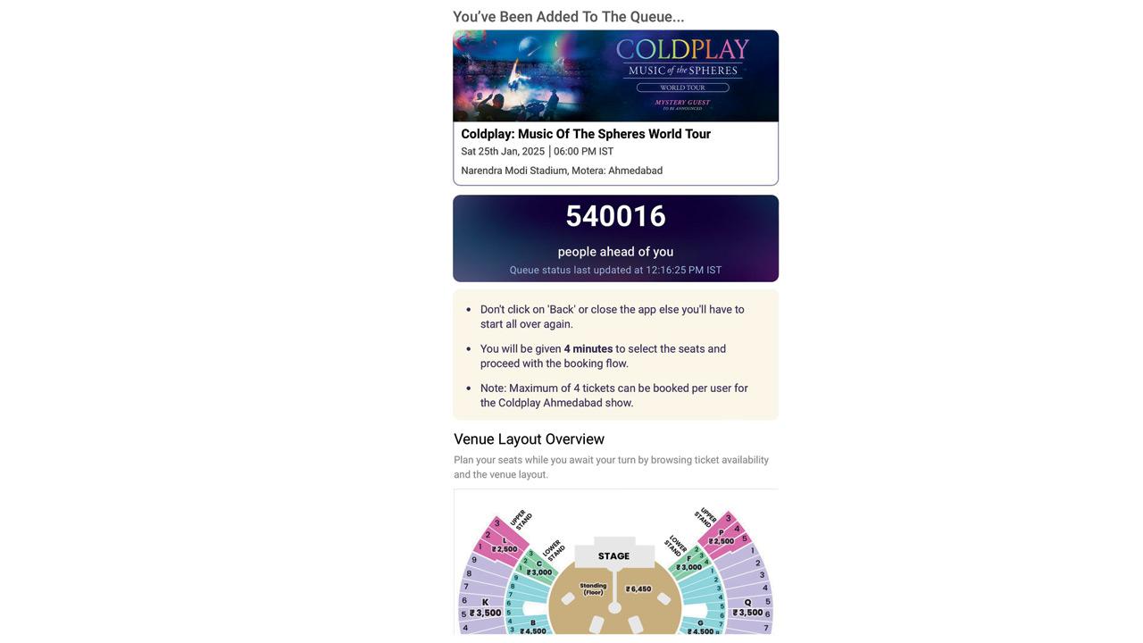 Coldplay Ahmedabad tickets sell out in minutes, listed again in black