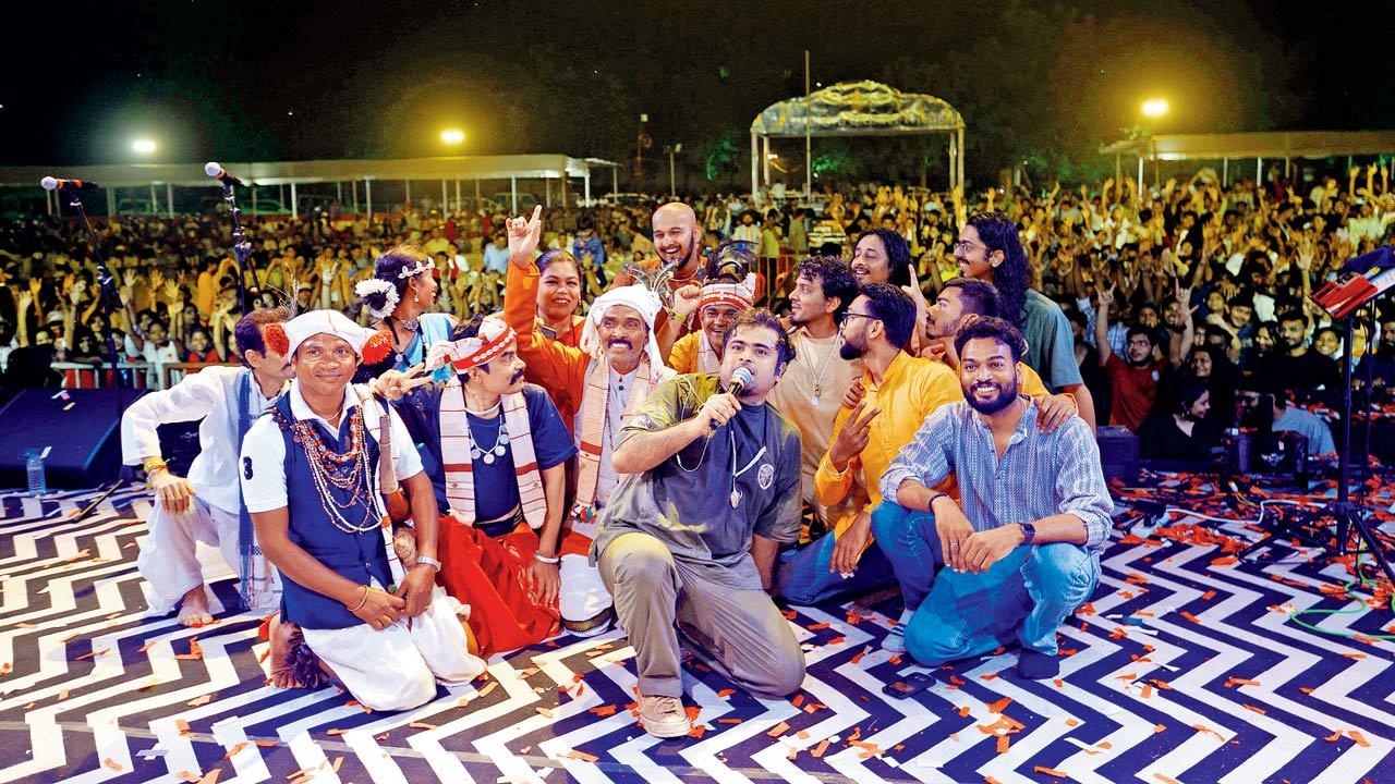Daira with the local folk musicians of Chhattisgarh.