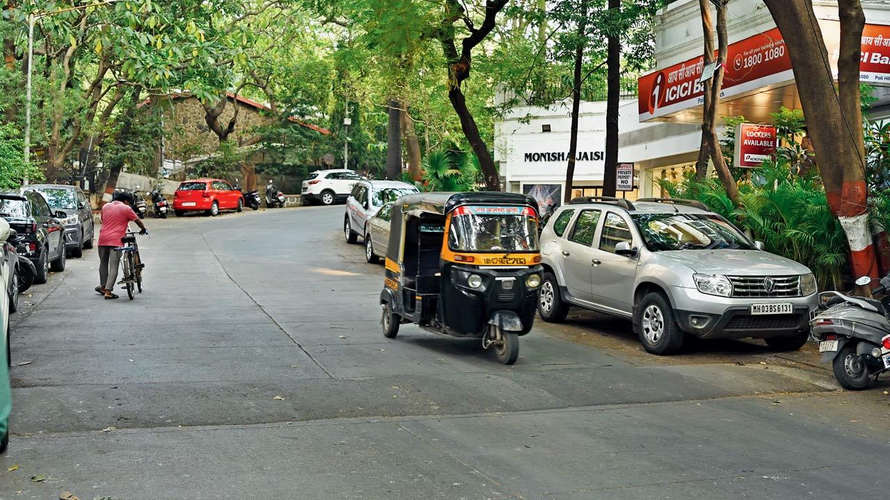 An unadorned speed bump near ICICI Bank on Nargis Dutt Rd in Bandra