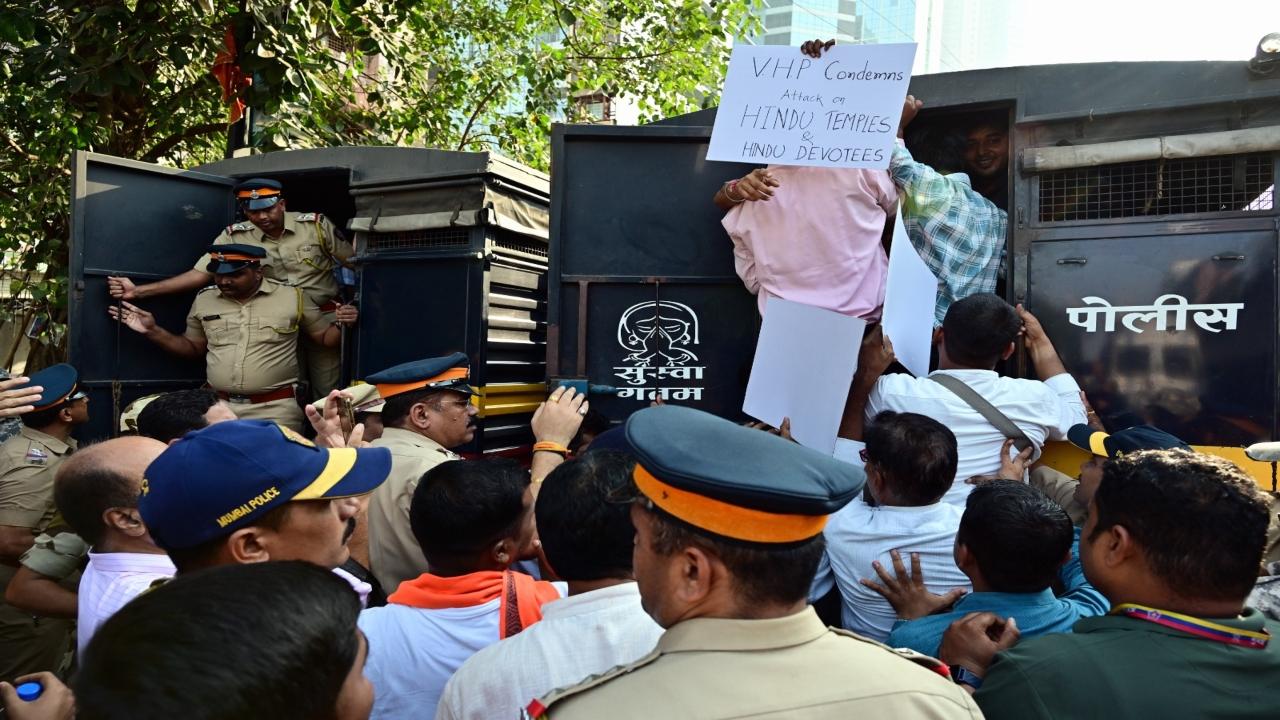 In response to the temple attack, Hindus, Sikhs, Jews and other communities came together and held a protest in Canada the following day
