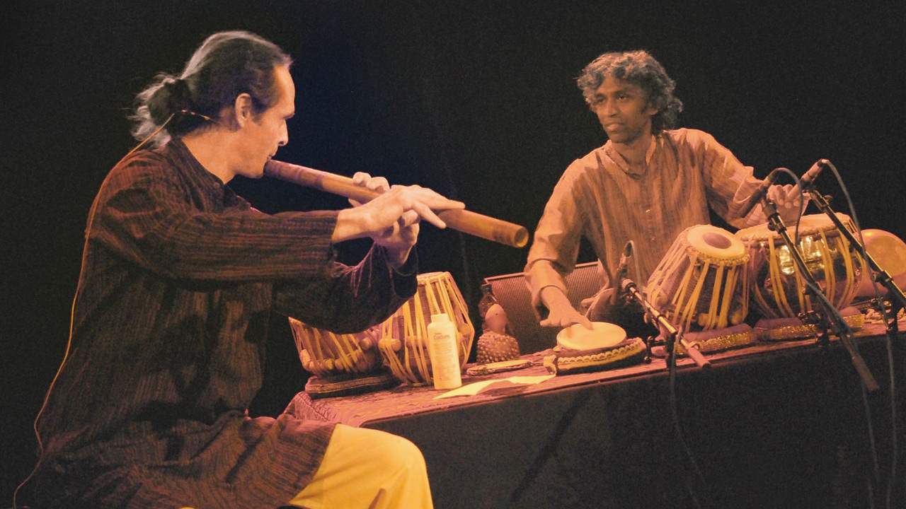 Barraud (left) in performance with Prabhu Edouard in Geneva