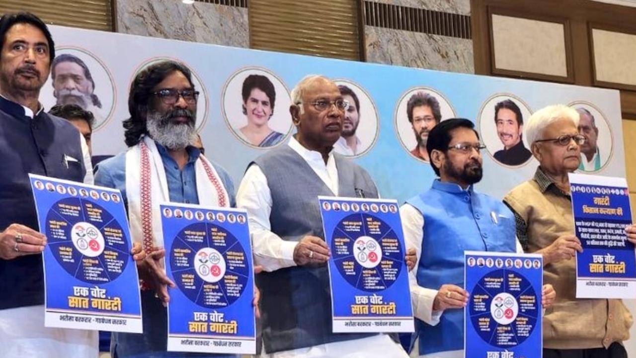 IN PHOTOS: INDIA bloc promises jobs, health cover in Jharkhand polls manifesto