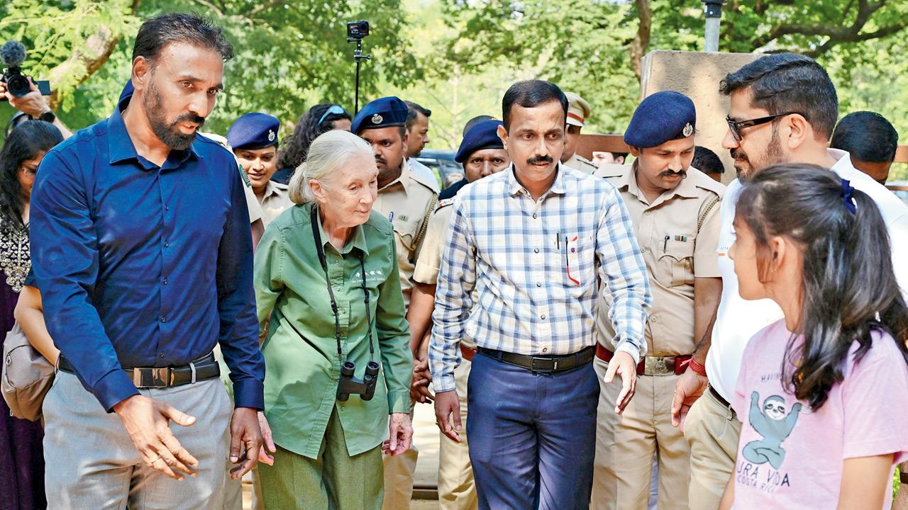 Wildlife conservationist Dr Jane Goodall, who is on her Hope Global Tour, at Sanjay Gandhi National Park in Borivli. Pic/Nimesh Dave