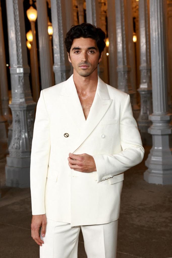 Taylor Zakhar Perez looks dapper in white at the Lacma gala