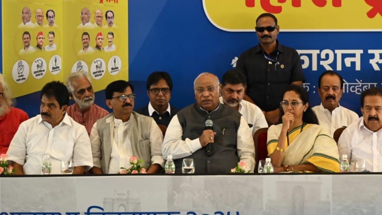 IN PHOTOS: Kharge, Supriya Sule, Sanjay Raut and others at MVA manifesto launch