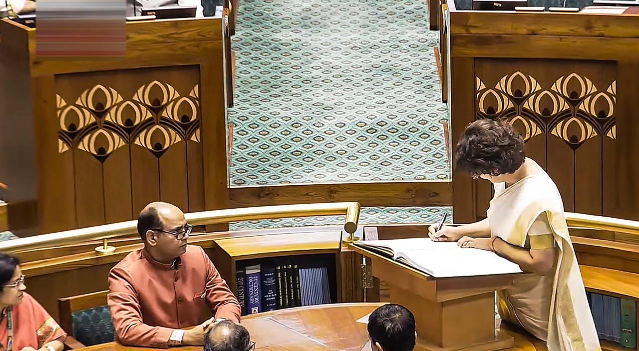 After taking oath, Priyanka Gandhi completed the formalities and then shared a warm hug with her brother and Leader of Opposition in the Lok Sabha Rahul Gandhi