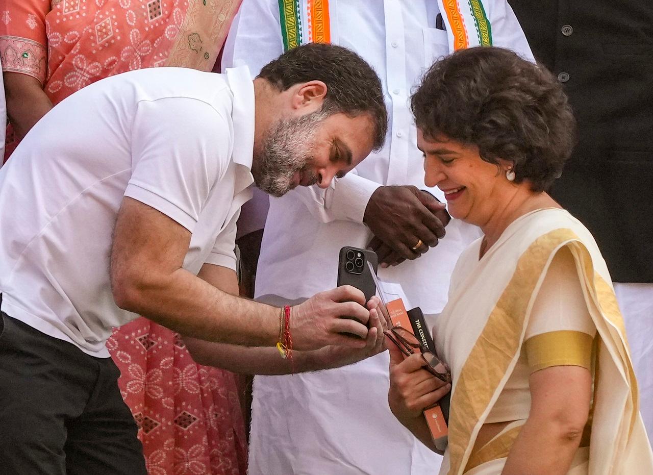 The 52-year-old, who joins her mother Sonia and brother Rahul as an MP in what is a rare instance of three members of a family together in Parliament, took affirmation in Hindi
