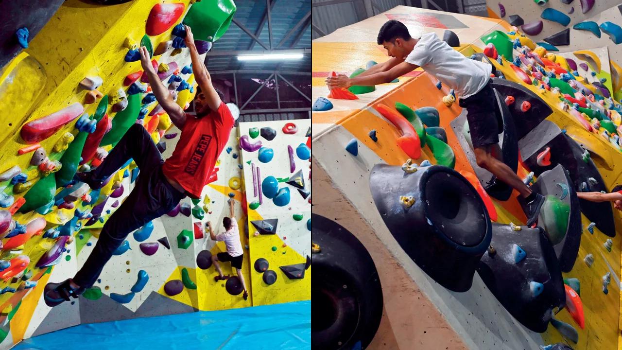 Get a grip
Bouldering, a simplified version of rock climbing that is practised on artificial walls, has more takers in the city than you’d think. A roofed artificial bouldering wall in Nerul managed by the Girivihar club offers free access and training under experienced coaches. Experts suggest using a pair of rock climbing shoes specialised for a better grip to get hold of things faster. (In pic: A boulderer navigates an inclined climb. Pics/Atul Kamble)
At: Shree Math Acharya Renukacharya Udyan, Sector 21, Nerul East.