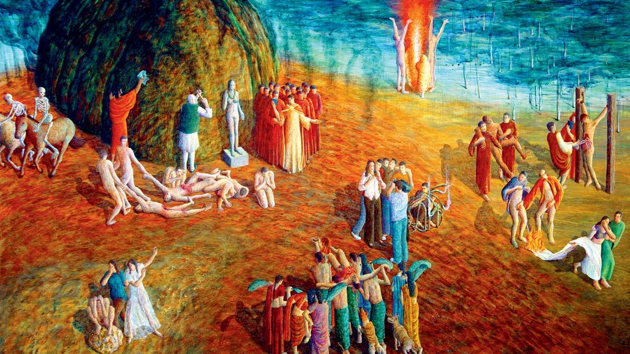 Bhaskar Bordoloi’s Adoration of The Crystal Mountain is a satirical, almost grotesque, commentary on religion and cults 