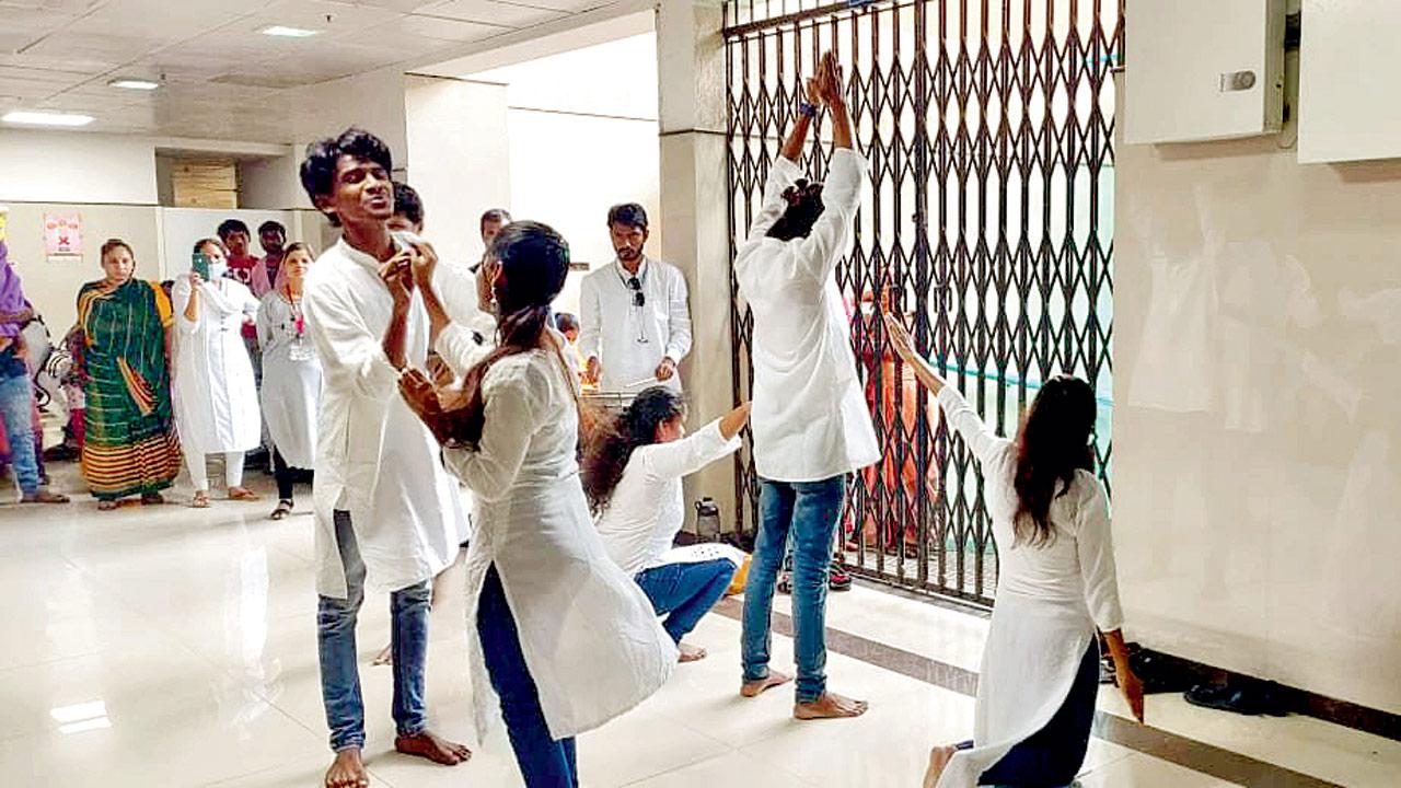 The Dadar-based street play troupe rehearses a scene 