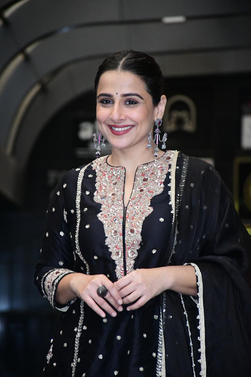 Vidya Balan went to attend an event in the city. The actress looked pretty in a black and golden suit