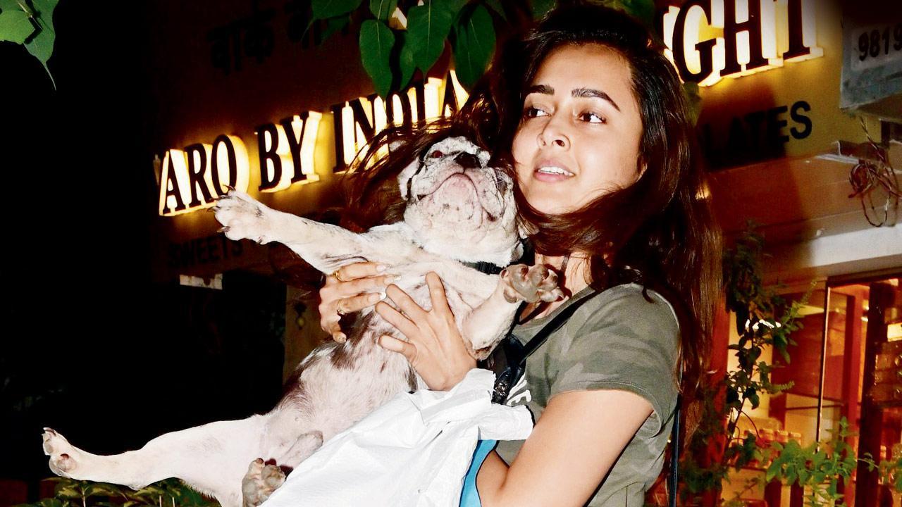 Up & About: Tejasswi Prakash has a tough time calming her pet dog