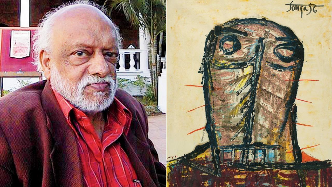 Untitled, oil on paper, FN Souza, 1956; (left) FN Souza. Pic Courtesy/Wikimedia Commons