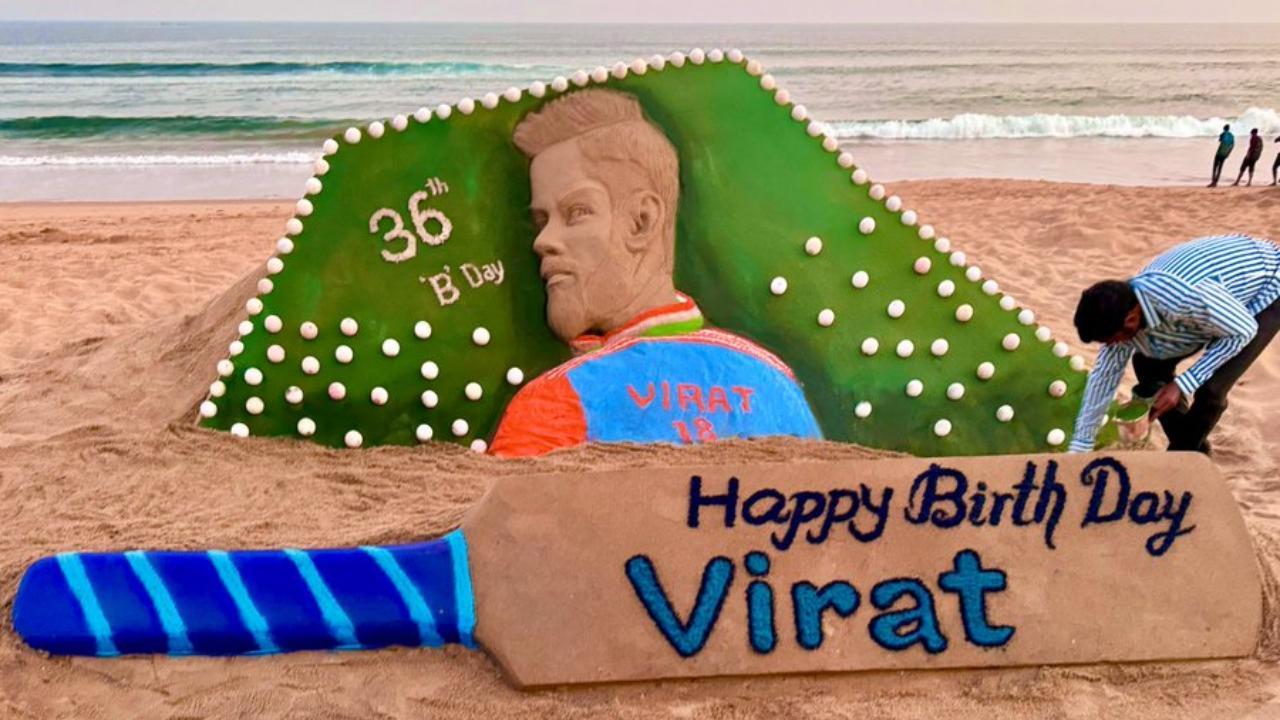 Sand artist Sudarsan Pattnaik creates 5-foot high sculpture to celebrate Virat Kohli's birthday