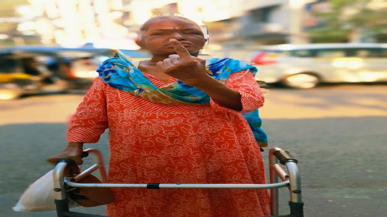 The Election Commission has applauded 67-year-old Indumati Shirsat, a resident of Kamgar Nagar, Kurla, for casting her vote in the midst of her battle with cancer. Shirsat, using a walker, was the first to vote at her polling station