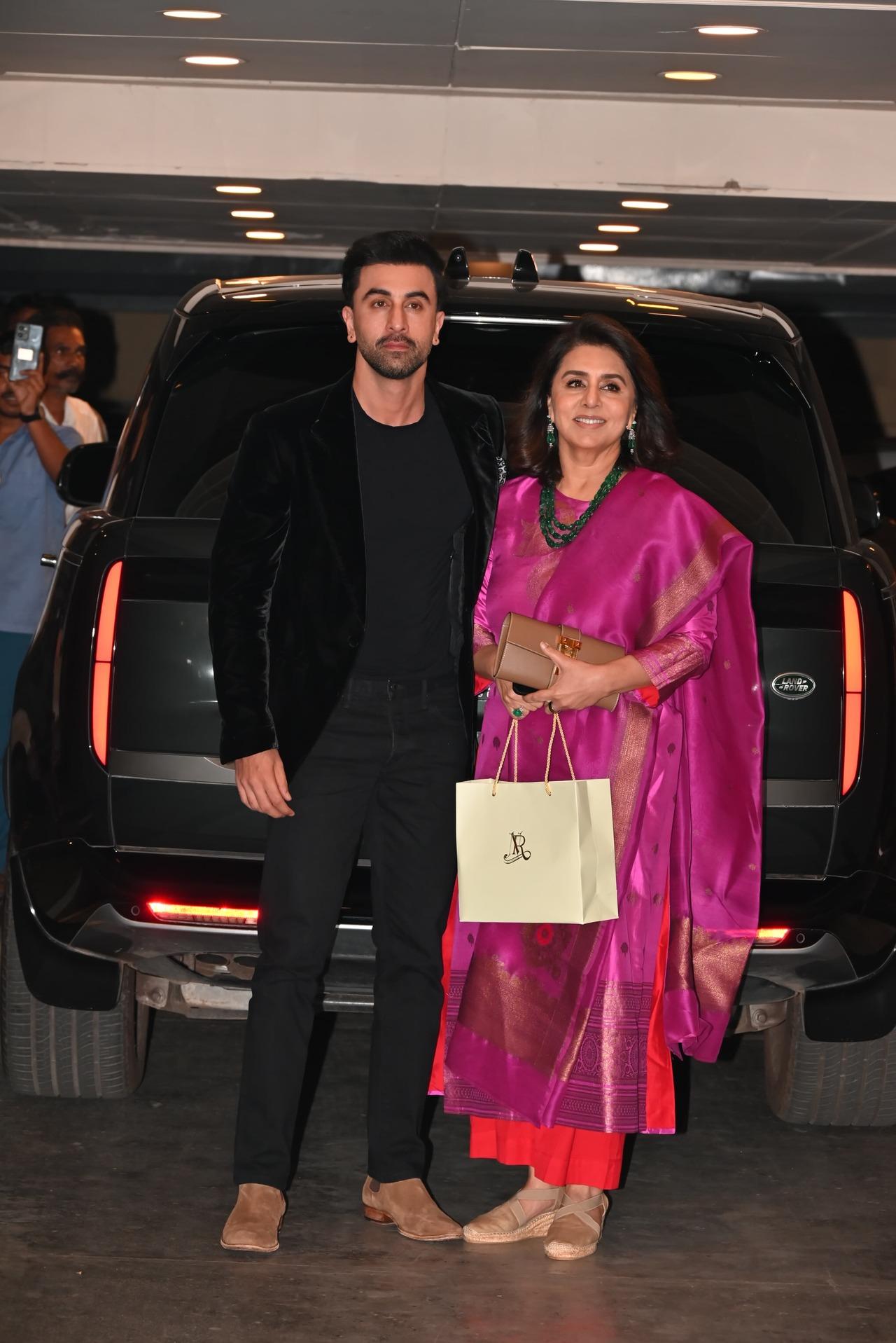 Ranbir Kapoor looked dapper in a black suit as he arrived with his mother, Neetu Kapoor