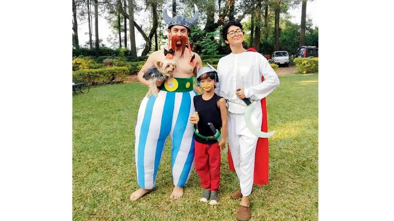 Focus on the child’s well-being, not your feelings:
Personal conflicts must take a backseat to the child’s emotional and mental needs. This means setting aside differences and creating an atmosphere where children can feel loved, safe, and free from the tension of parental conflicts. (In pic: Film personalities Aamir Khan and Kiran Rao share a lighthearted moment in wacky costumes with their son Azad Khan Rao)