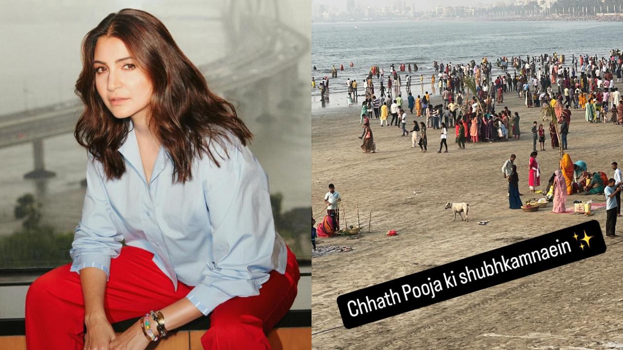 Anushka Sharma took to her social media handle to wish people on the occasion of Chhath puja. She shared visuals of people celebrating the festival at Juhu beach. Read full story here