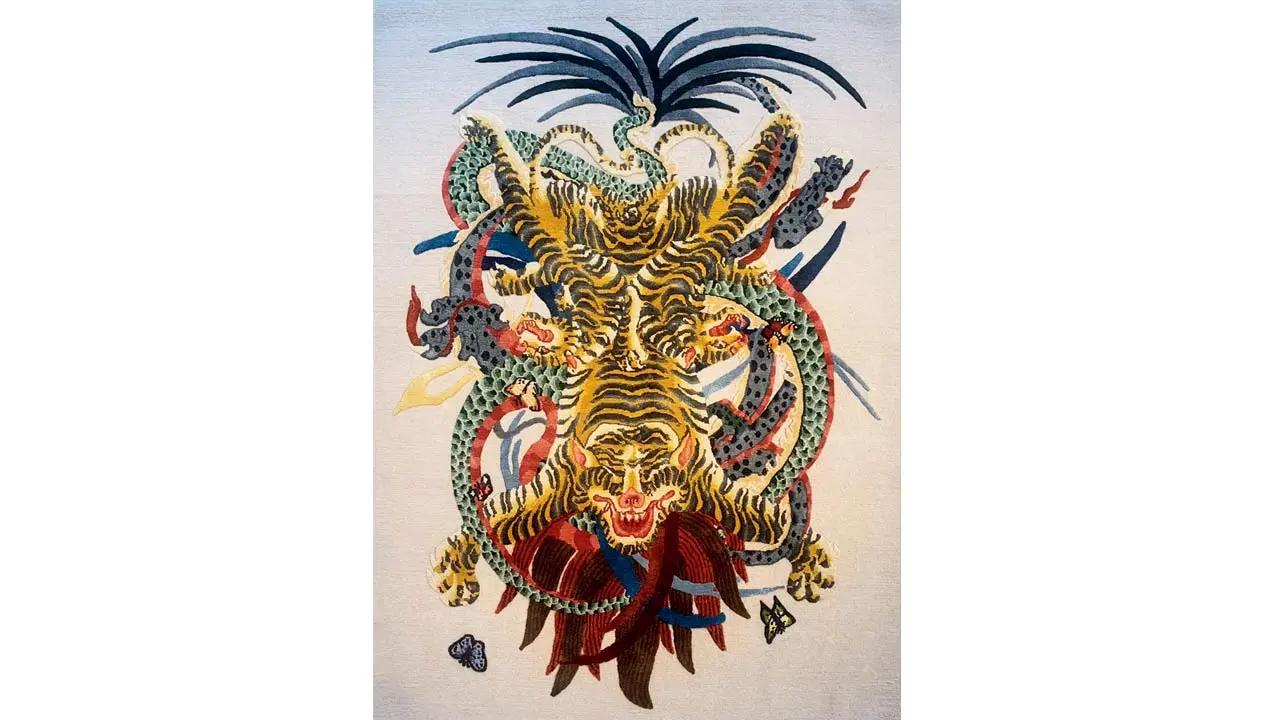 5. Himalayan heritage reimagined in contemporary art
Rossi & Rossi, Hong Kong: In his debut in the city, Nepalese artist Tsherin Sherpa brings a powerful showcase that bridges his traditional Himalayan Buddhist training with contemporary visual language. Born and raised in Kathmandu, Sherpa began learning thangka painting from his father at a young age, a foundation he later expanded in California, where he began reimagining and transforming traditional Himalayan motifs. His ‘Spirit’ series, inspired by Himalayan myths and folklore, reflects a blend of past heritage and modern identity, capturing the collective psyche of the Himalayan diaspora in vivid, contemporary portraits. The ‘Protector’ series, meanwhile, draws from Buddhist protector iconography. Here, Sherpa abstracts and reinterprets traditional forms, exploring new meanings within these age-old symbols. His work challenges fixed interpretations, balancing binaries—sacred and secular, traditional and modern—while inviting viewers to project their own interpretations onto his fluid, evolving forms