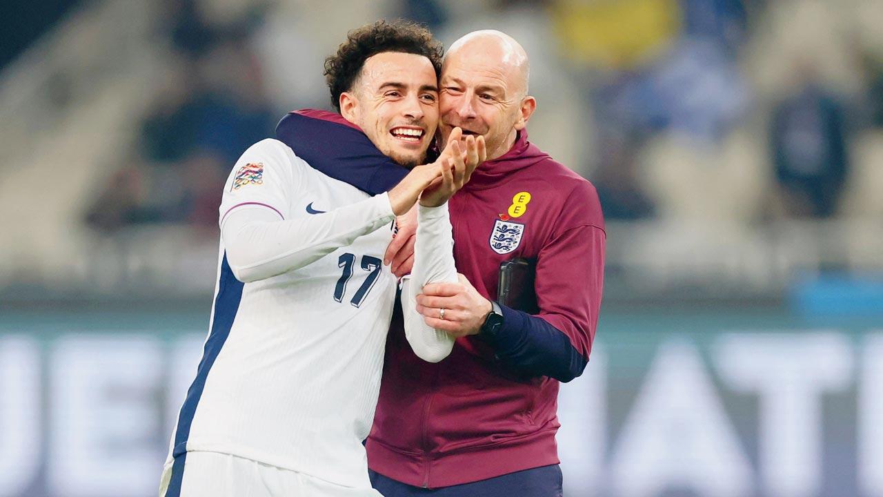 Lee Carsley (right) with  goal-scorer Curtis James