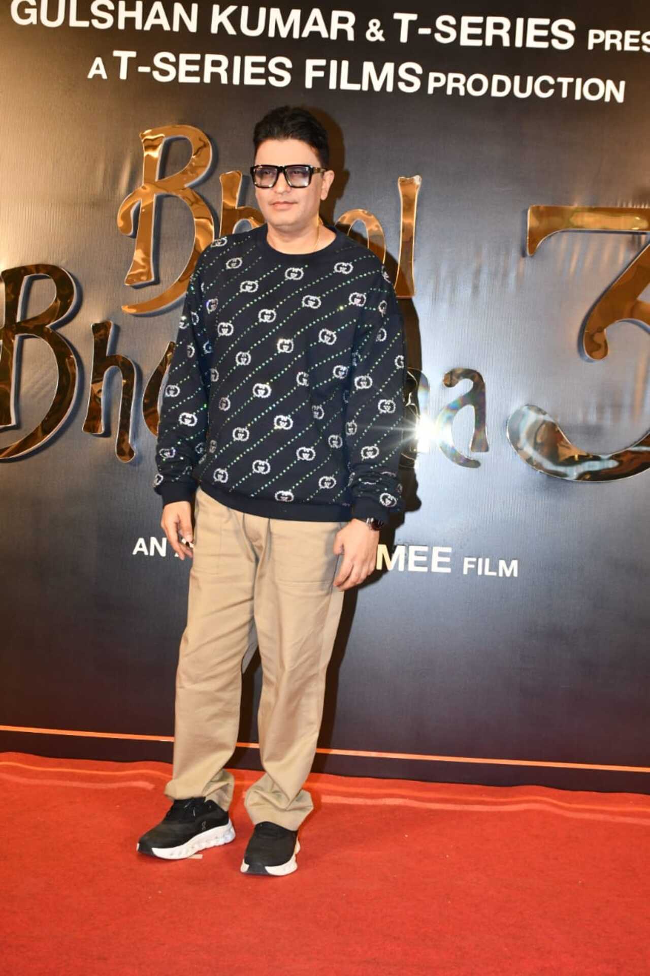 Producer Bhushan Kumar was all smiles as he arrived at the bash.