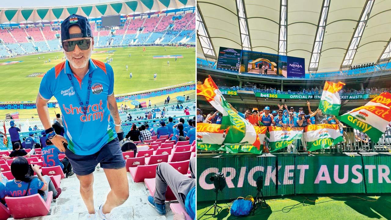 Bharat Army founder Rakesh Patel; (right) The Bharat Army cheering for Team India during the recent Perth Test of the Border-Gavaskar Trophy series