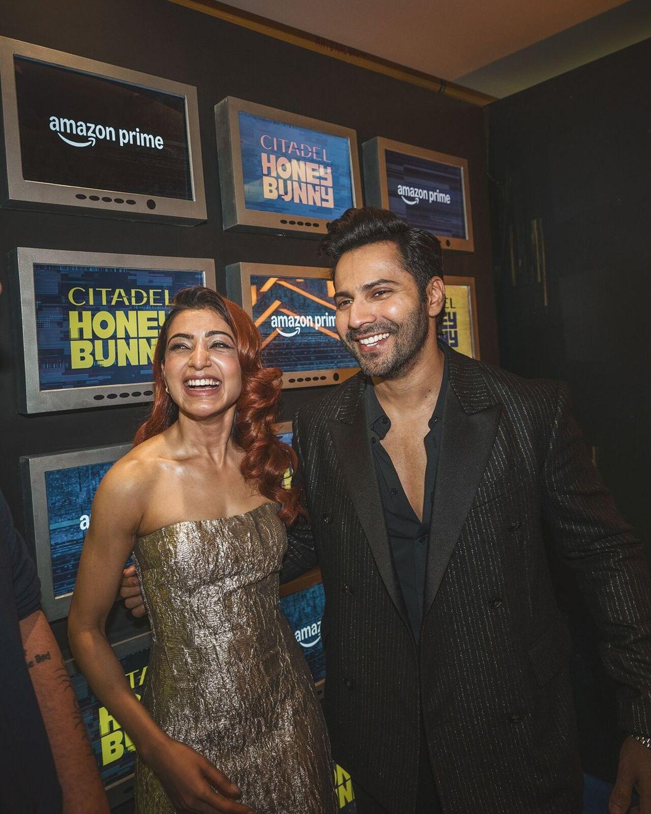 Varun Dhawan, who is headlining the show with Samantha Ruth Prabhu, attended the screening in full dapper mode. He paired a black shirt with matching pants
