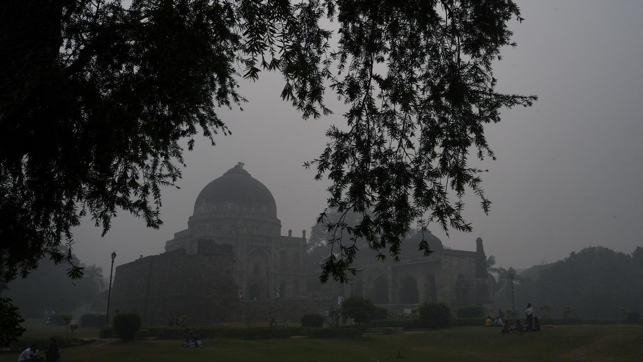 People visit Lodhi Gardens amid low visibility due to smog