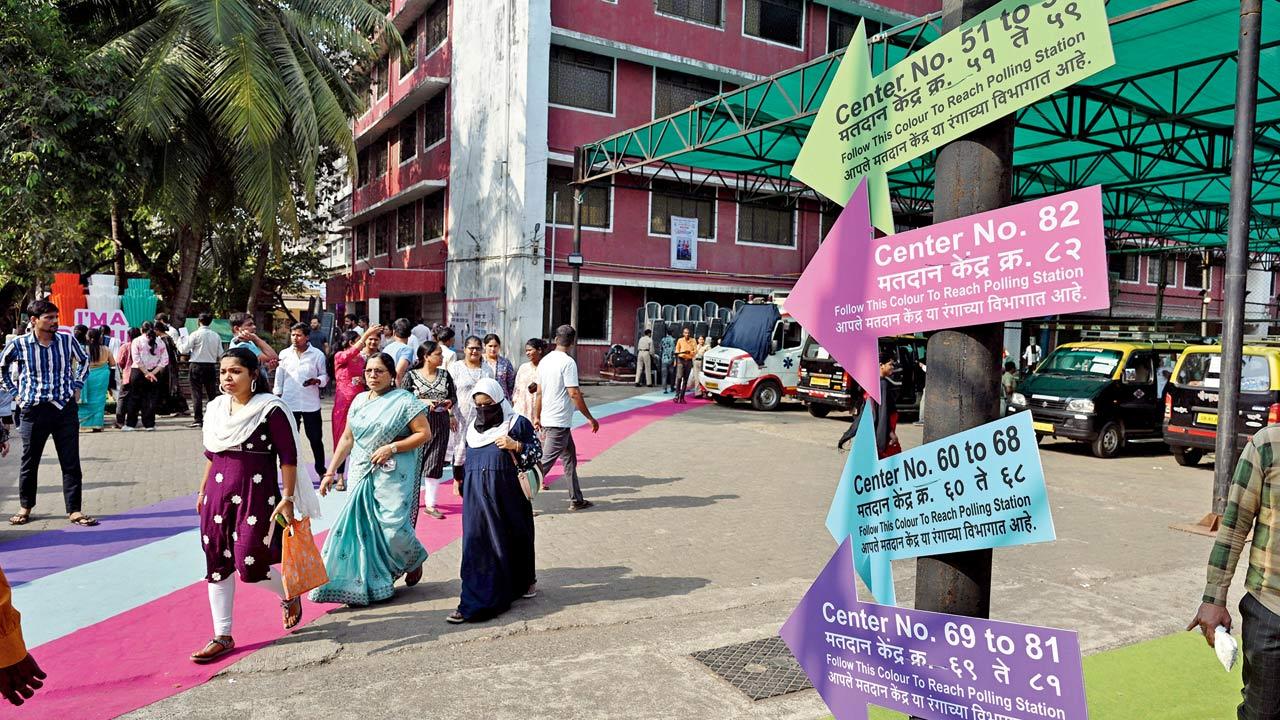 Polling centre no. 178 in Dharavi where coloured carpets were laid to ease the voting process on Wednesday. Pics/Rane Ashish
