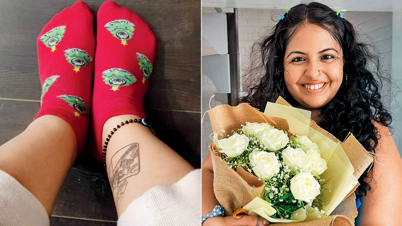 An example of a themed-sock; (right) Bhumika Israni