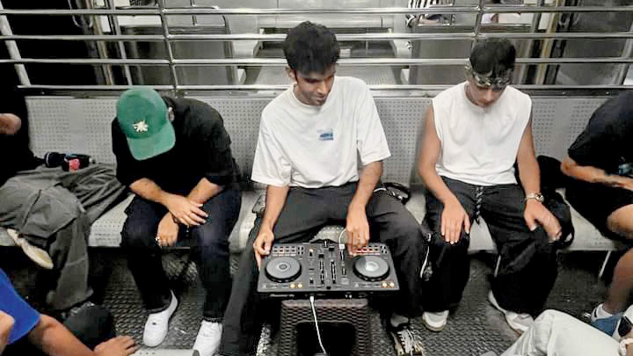 DJ Dhiraaj in a moment from his set Borivli to Bandra, on the train