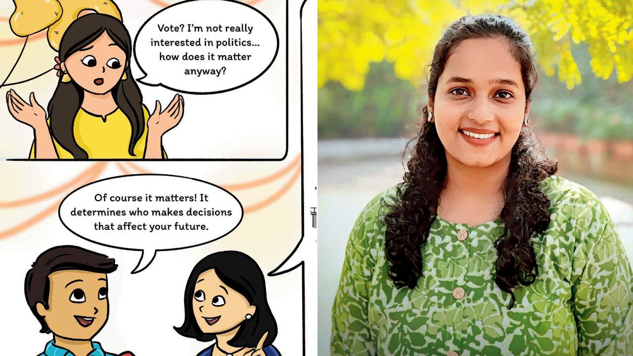 A panel from the nine-page zine explains the impact a single vote can have on the results; (right) Sefi George’s