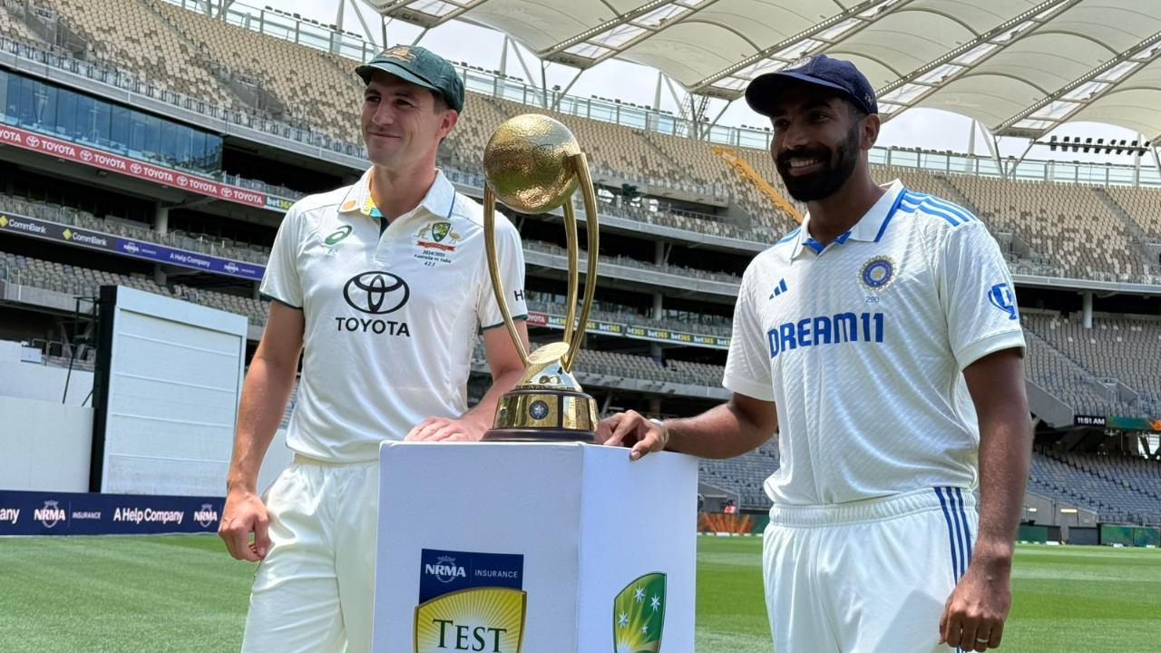 Pat Cummins, Jasprit Bumrah posing with the Border-Gavaskar Trophy (Pic: Amit Shah)