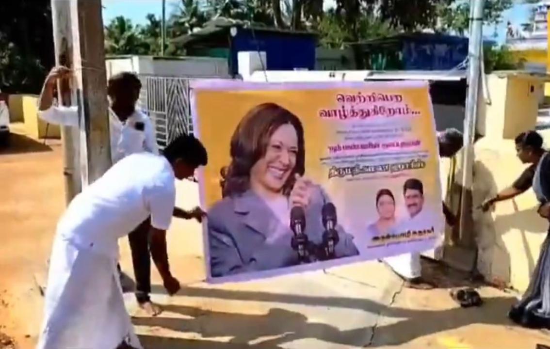 Banners and decorations go up in Kamala Harris’s ancestral village as locals cheer for her historic run in the US election.