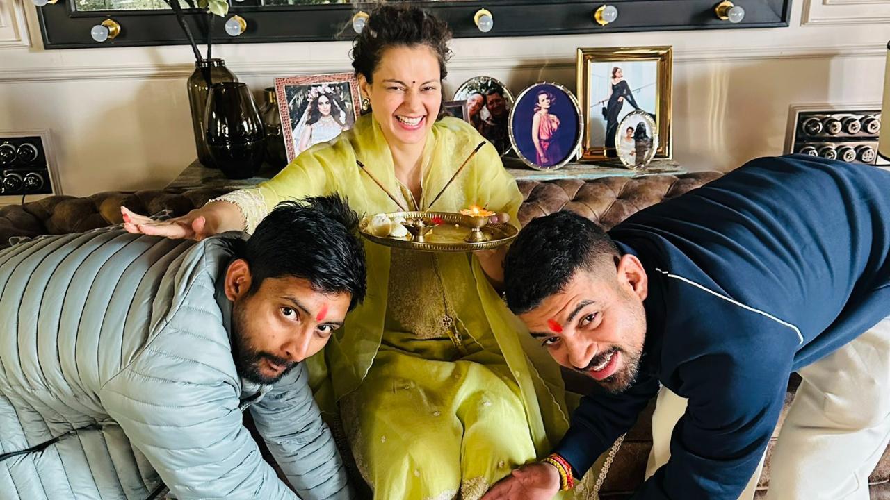 Doting sister Kangana Ranaut blesses her brothers Akshat and Karan on Bhai Dooj 2024
