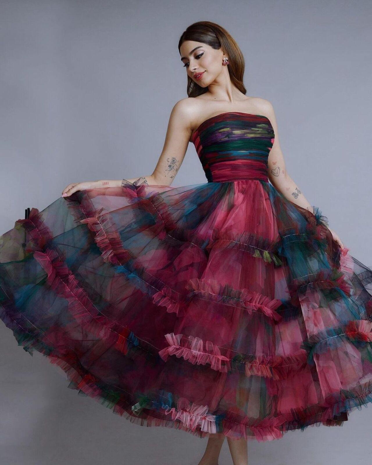 She channels her inner princess with this multi-coloured gown