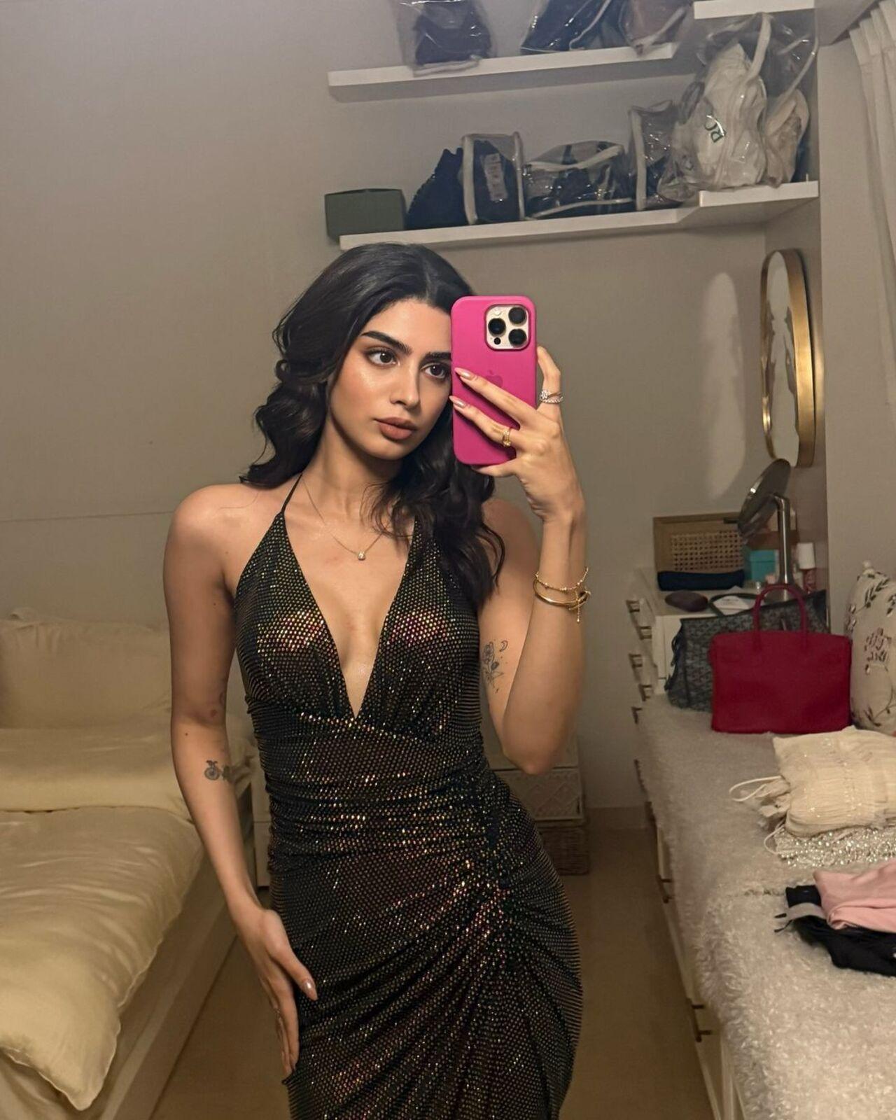 The perfect fit for a night out with your girl pals. The deep V neck and shimmer on the dress makes it a perfect night out to let your hair down