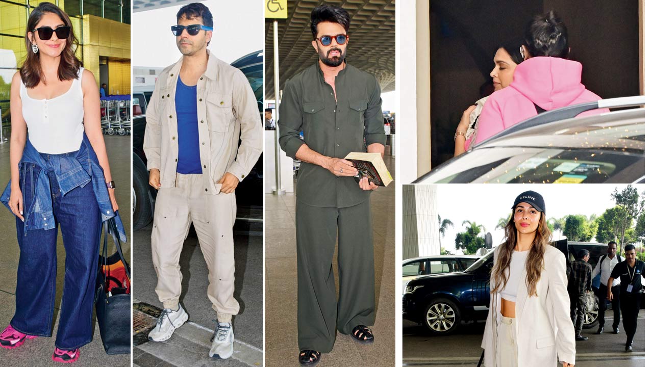 Travel light: Mrunal Thakur: Keeping cool: Varun Dhawan; Not without my book: Maniesh Paul; Baby’s first flight: Deepika Padukone and Ranveer Singh: Suited and booted: Malaika Arora